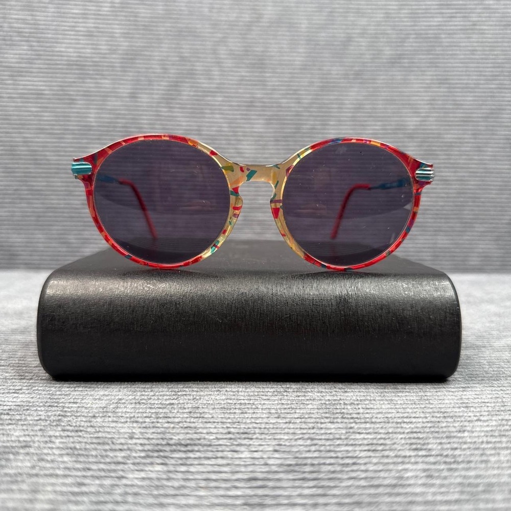 Tann's Vintage Round Y2k Sunglasses Multi Color Splatter Frame France Teal